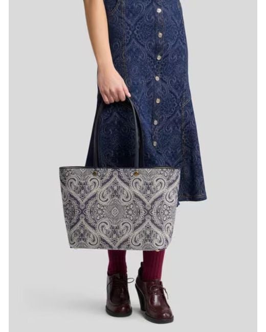 Etro Blue Paisley-Print Open-Top Tote Bag