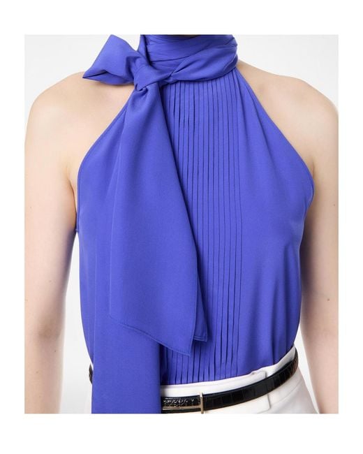 Tom Ford Blue Sleeveless Pleated Top