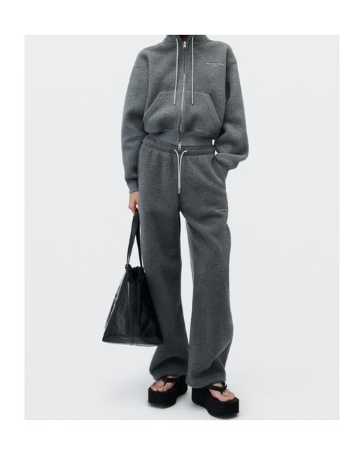 Alexander Wang Gray Crystal Drawcord Shrunken Zip-Up Hoodie