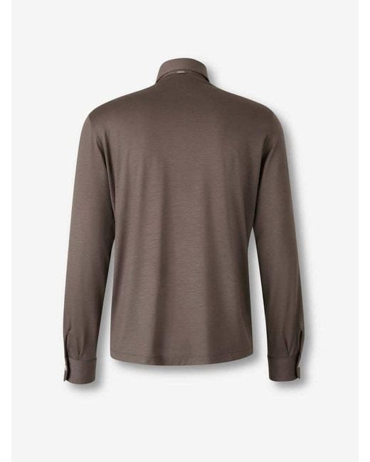 Herno Brown Button-Up Neck Long-Sleeved Polo Shirt for men