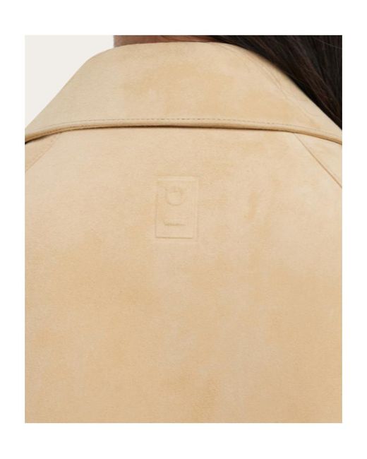 Ferragamo Natural Single Breasted Suede Coat