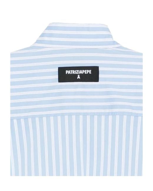 Patrizia Pepe Blue Striped Cropped Shirt