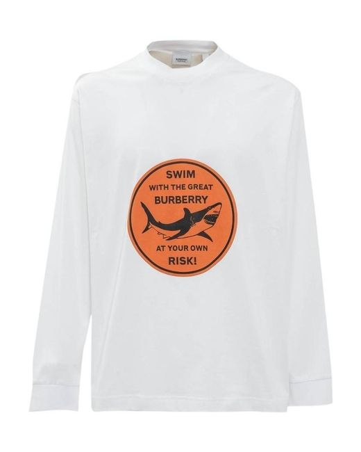 Burberry White Shark-Print T-Shirt for men