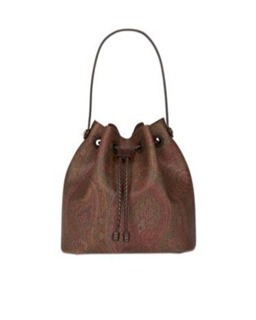 Etro Brown Small Paisley Bucket Bag