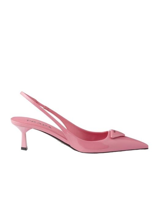 Prada Pink Logo Detailed Slingback Pumps