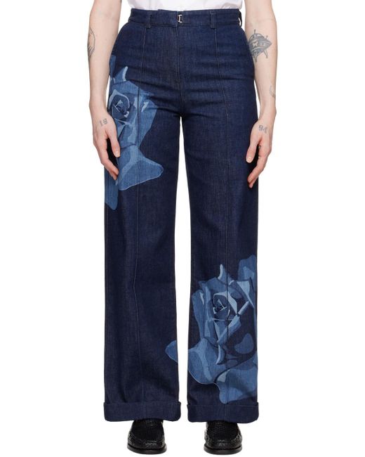KENZO Blue Rose Printed Wide-Leg Jeans