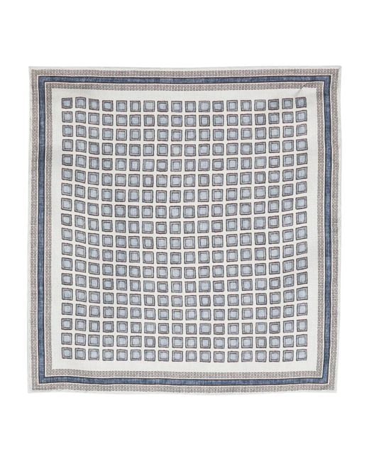 Brunello Cucinelli Gray Geometric-Pattern Printed Scarf for men