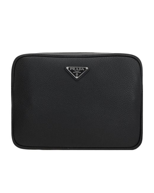 Prada Black Triangle-Logo Zipped Crossbody Bag for men