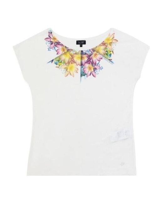Armani Jeans White Printed T-Shirt With Round Neck