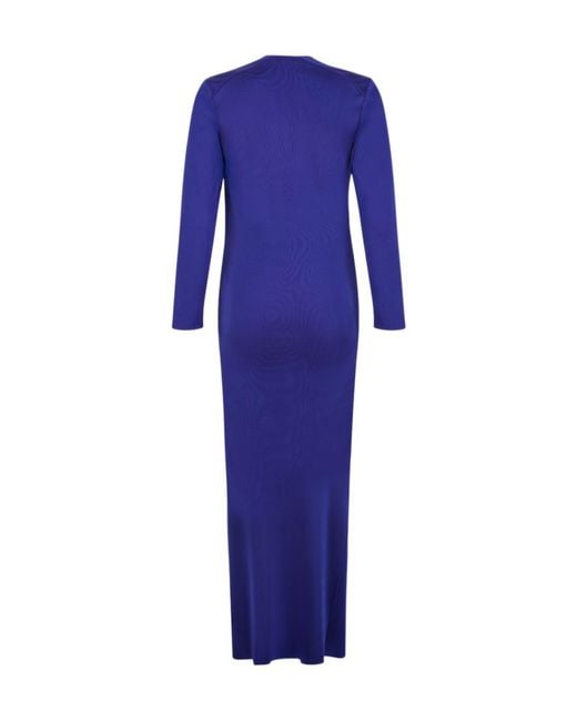 Tom Ford Blue Plunging-Neckline Front-Slit Maxi Dress