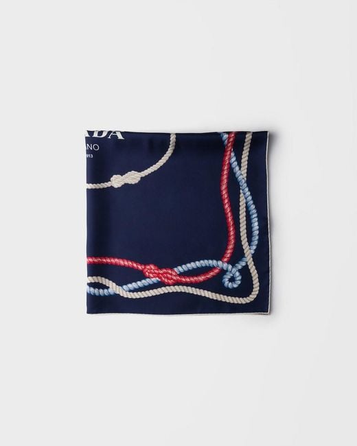 Prada Blue Printed Silk Twill Scarf 90