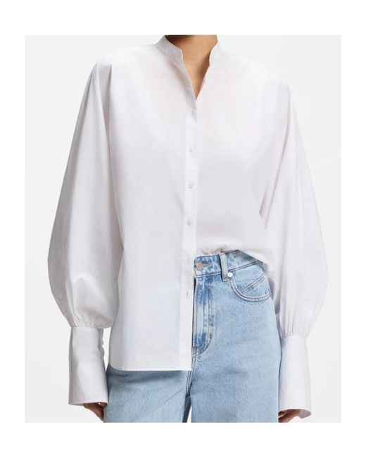 Boss White Regular-Fit Cotton-Poplin Shirt With Kimono Sleeves