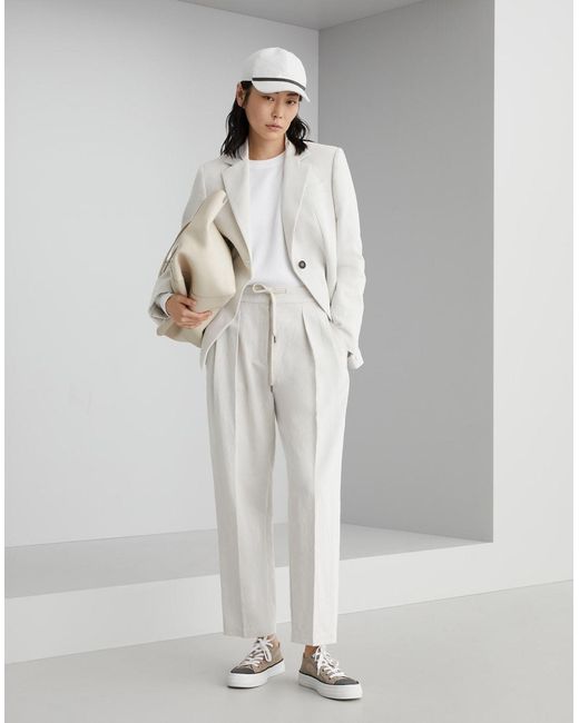Brunello Cucinelli White Pleated Straight-Leg Pants
