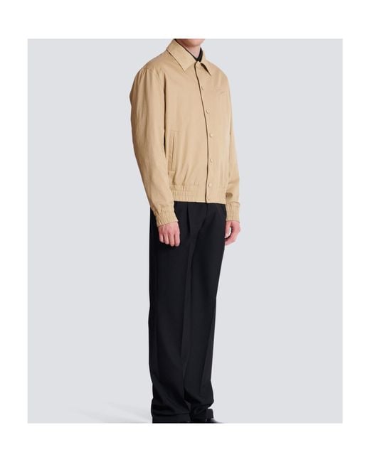 Balmain Natural Paris Logo Embroidered Bomber Jacket for men