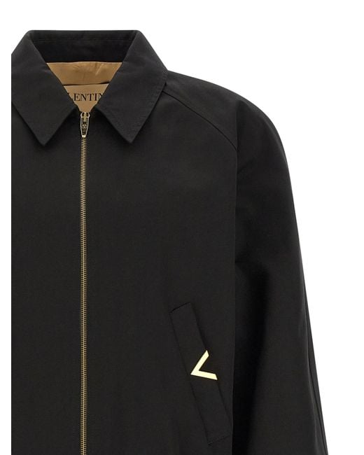 Valentino Black Logo Plaque Zip-Up Bomber Jacket for men