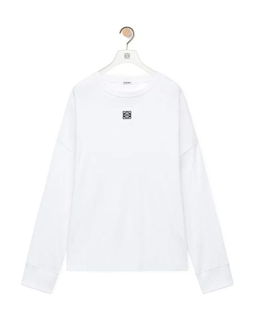 Loewe White Embroidered Anagram-Motif T-Shirt for men