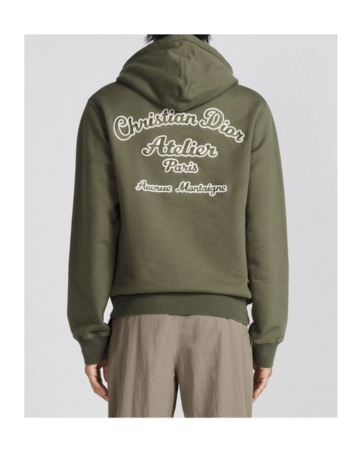 Dior Homme Logo Embroidered Drawstring Hoodie in Green for Men | Lyst