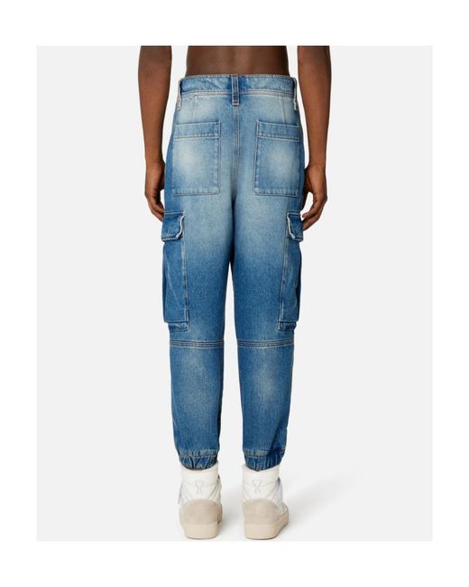 AMI Blue Mid-Wash Denim Cargo Pants for men