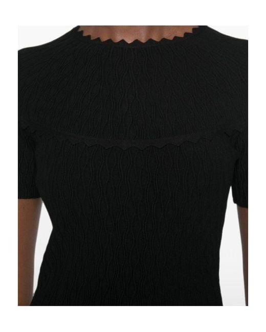 Emporio Armani Black Scallop-Edge Textured-Finish Mini Dress