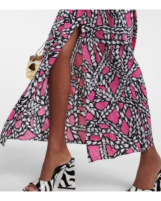 Area Purple Printed Cut-Out Silk Midi Dress