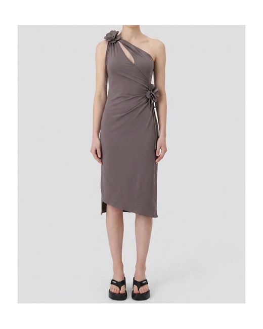 Coperni Purple One-Shoulder Flower Midi Gown Dress