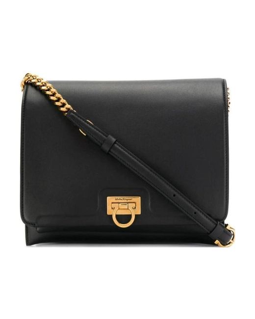 Ferragamo Black Trifolder Flip Shoulder Bag