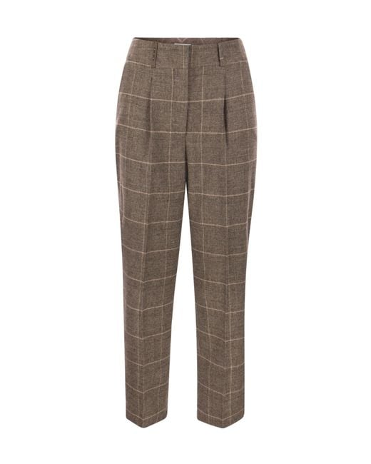 Peserico Gray Flannel Checkered Trousers