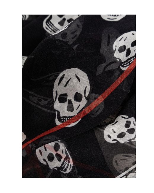 McQueen Black Asymmetrical Skull Scarf
