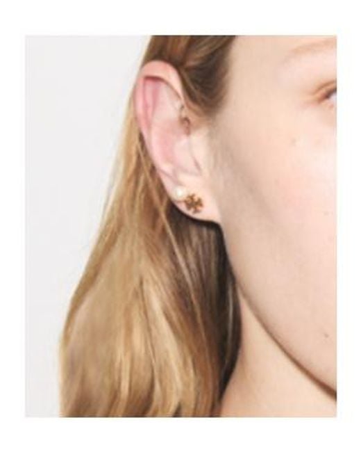 Tory Burch Metallic Moondance Logo And Pearl Stud Earrings