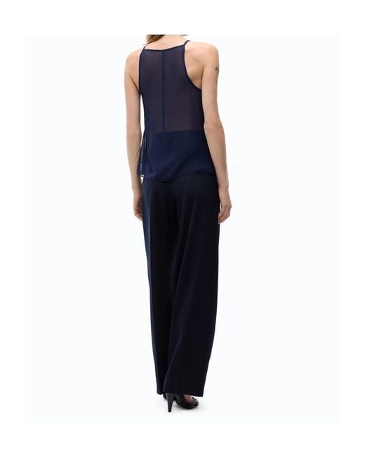 Pinko Blue Feather-Trim Sequin-Embellished Top