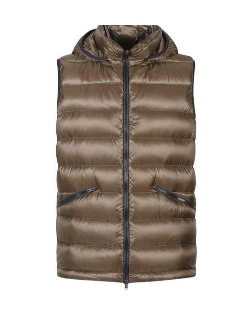 Herno Brown Hooded Zip-Up Down Vest for men