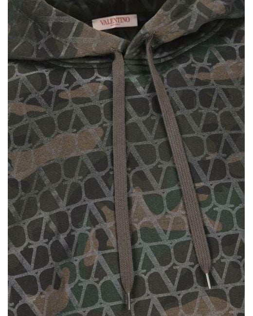 Valentino Green Camouflage Printed Drawstring Hoodie for men