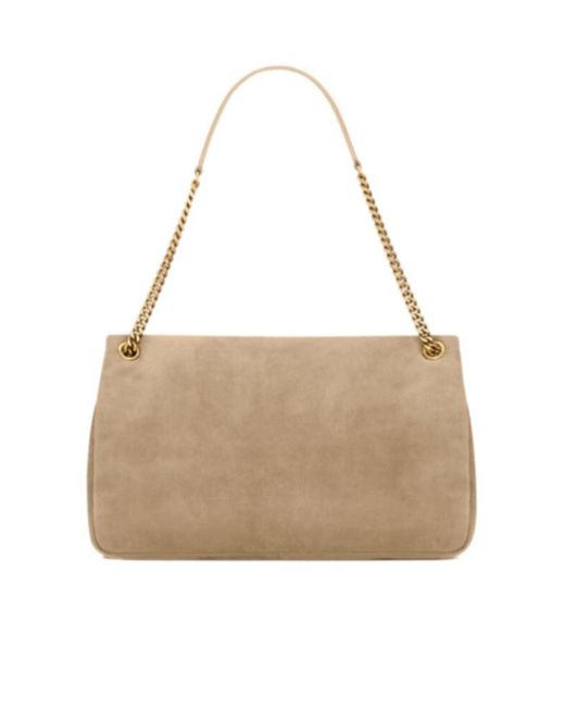 Saint Laurent Natural Calypso Logo Plaque Large Shoulder Bag
