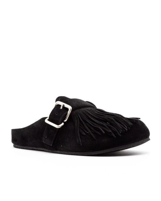 Vic Matié Black Fringed Buckle Mules