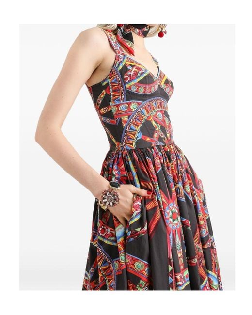 Dolce & Gabbana Red All Over Majolica Printed Midi Dress