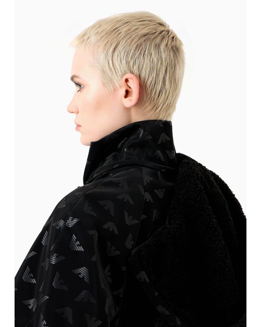 Emporio Armani Black Logo-Print Tonal Hooded Jacket