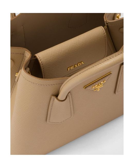 Prada Natural Logo Detailed Top Handle Tote Bag