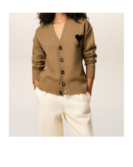 AMI Natural Ami De Coeur V-Neck Cardigan for men