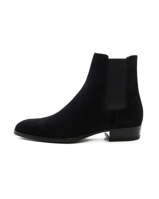 Saint Laurent Black Wyatt 30 Suede Ankle Boots for men