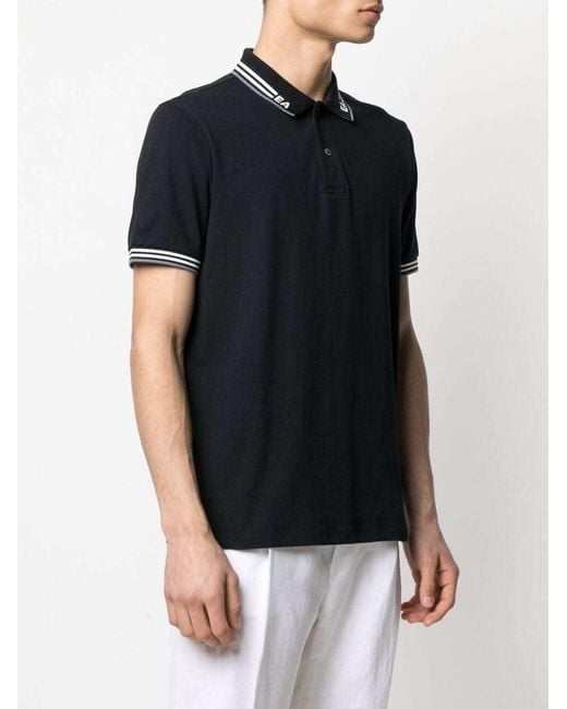Emporio Armani Black Logo-Striped Polo Shirt for men