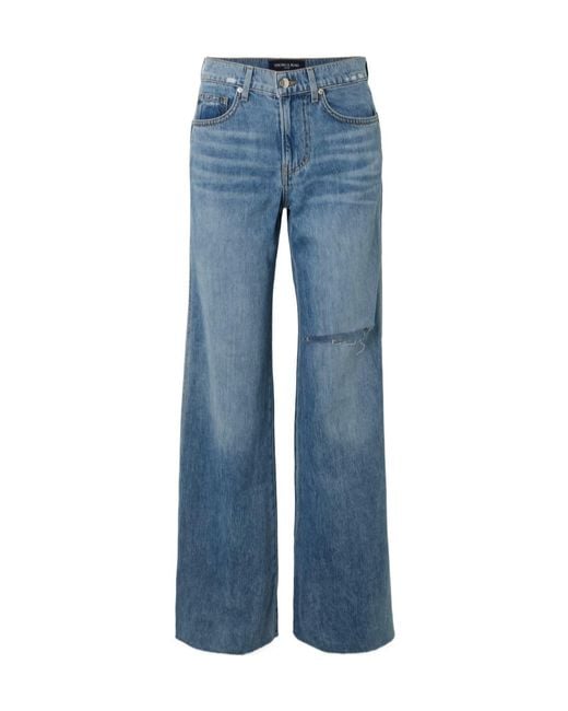 Veronica Beard Blue Kasey Frayed Mid-Rise Wide-Leg Jeans