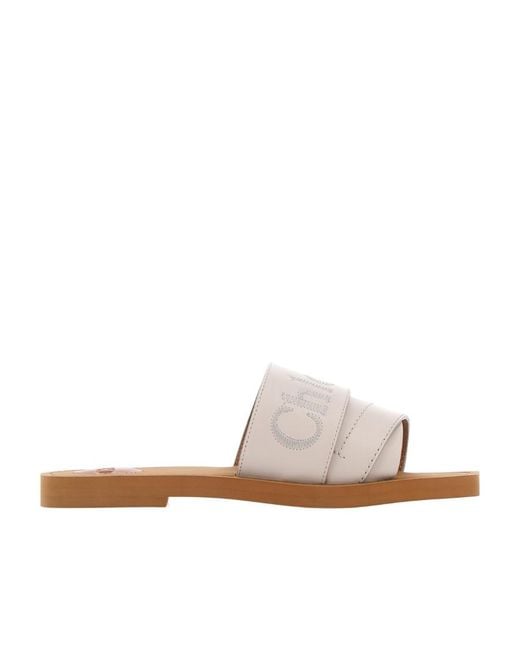 Chloé White Printed Logo Slippers