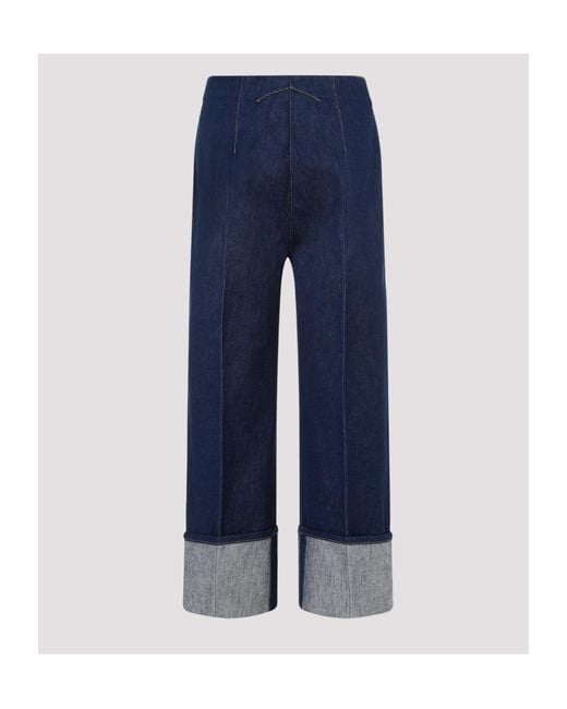 Patou Blue High Waist Straight-Leg Cuffed Jeans