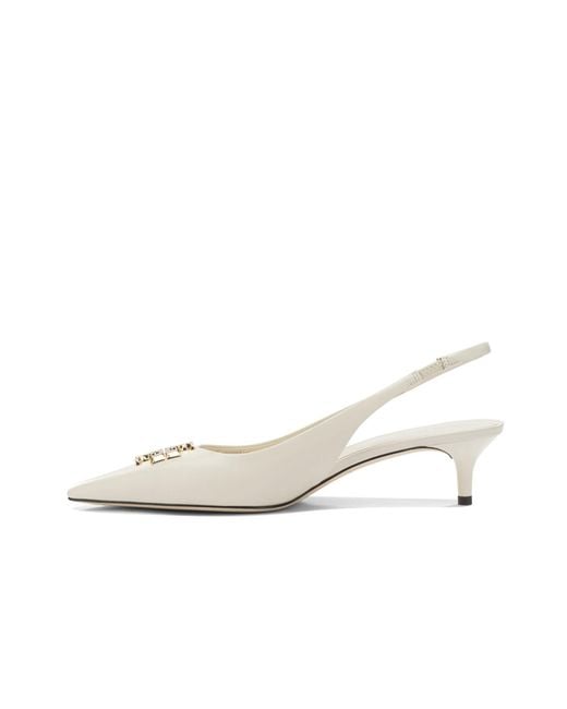 Tory Burch White Logo Slingback Heeled Pumps