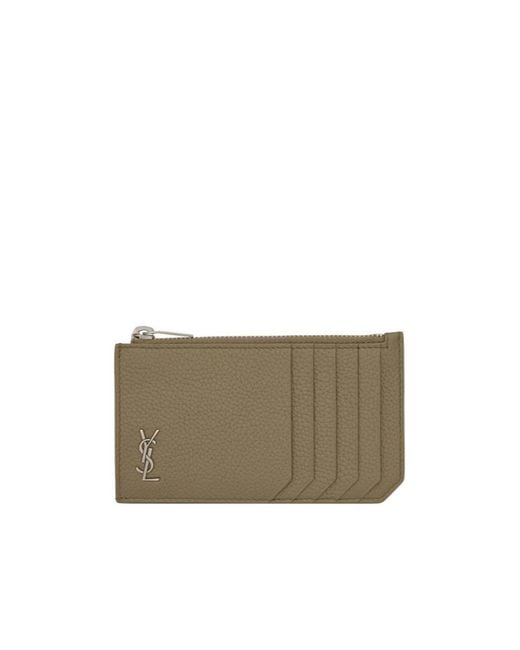 Saint Laurent Gray Tiny Cassandre Fragments Zipped Card Case for men
