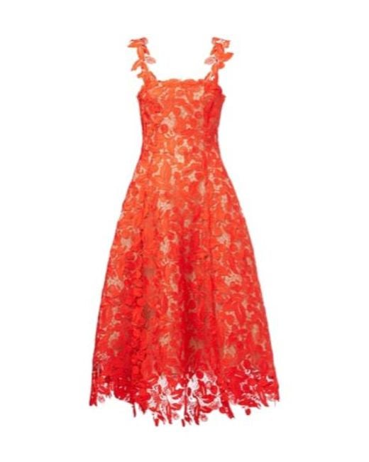 Oscar de la Renta Red Guipure Lace Cocktail Dress