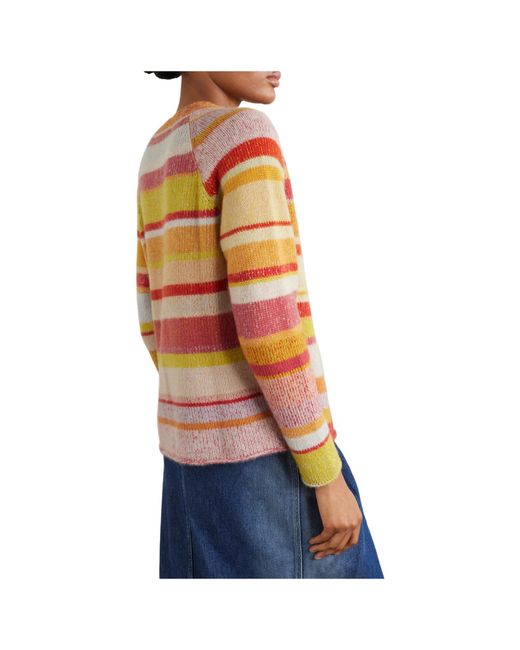 The Elder Statesman Orange Striped Cashmere Cardigan