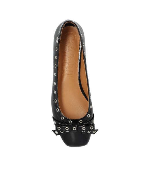 Ganni Black Eyelet Bow Ballerinas