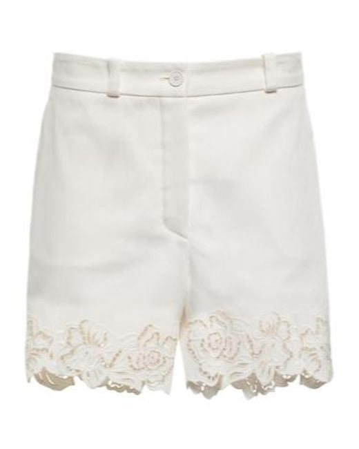 Elie Saab White Embroidered Cotton Shorts