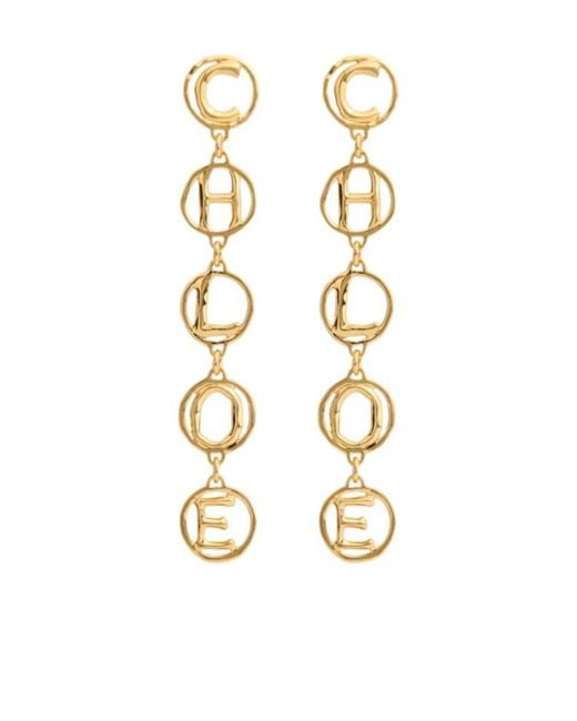 Chloé Metallic Script Long Earrings